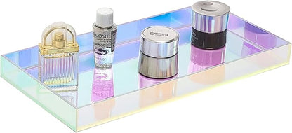 ROYALITA Acrylic Tray Bathroom Tray for Countertop, Guest Towel Holder Tray for Napkin Perfume Jewelry Makeup, Vanity Trays for Soap Dispenser, Aromatherapy, Cup & Candle, Iridescent