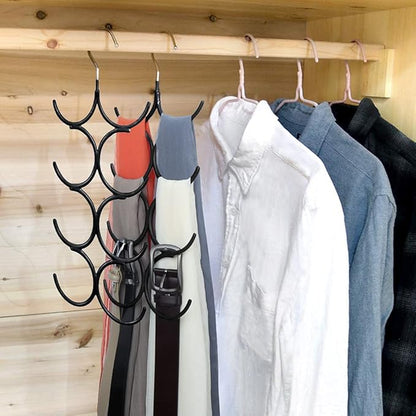 Yizhi Scarf Hanger Organizer Holder, No Snag Belt Rack Tie Hanger Sturdy 8 Hook Space Saving Closet Accessory Organizer for Scarves, Ties, Belts, Shawls, Pashminas and Jewelry (1, Black)
