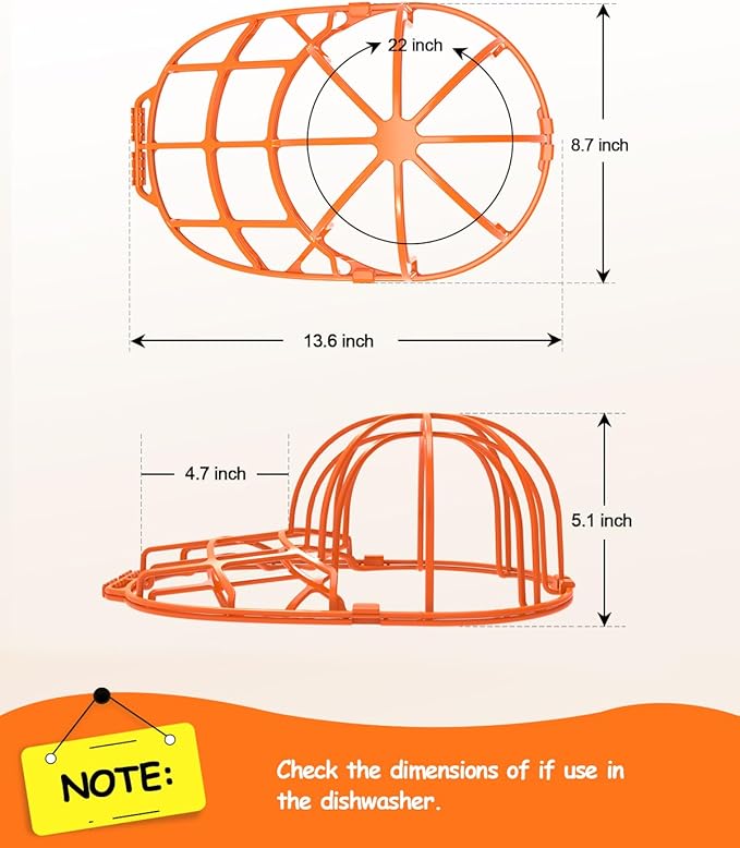 XQXA 2-Pack Baseball Hat Washer Cage | Machine-Washable Cap Cleaner Frame for Adult & Kid's Hats | Orange