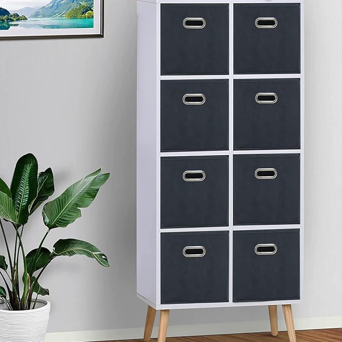 Black Fabric Cubby Storage Bins,13x13x13 Inches ,Cube Organizer Bin Foldable Storage Boxes with Dual Handles Fabric Organizer Box and collapsible Storage basket,Set of 3,Grey