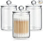 3 Pack Acrylic Qtip Holder Dispenser, for Cotton Ball, Swab, Round Pads and Floss, Small Clear Bathroom Storage Jars for Makeup Counter, Vanity Accessories