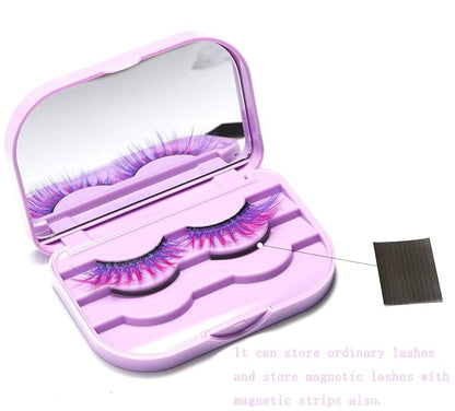 3 Tier Eyelash Storage Case Lash Dime Organizer Holder Box with Mirror Makeup Cosmetic Travel Case Empty False Lash Container (Purple)