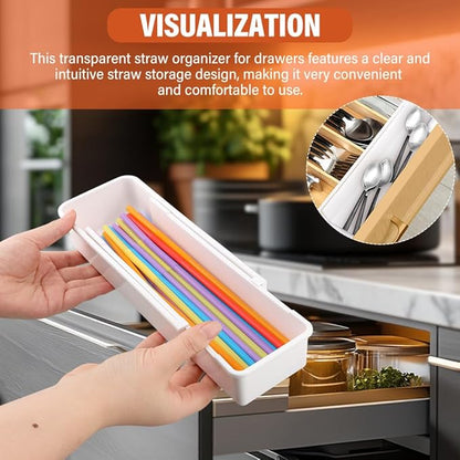 Expandable Straw Organizer for Cabinet, Reusable Multi-Functional Long Straw Drawer Storage for Kitchen Home(COLOR:White)