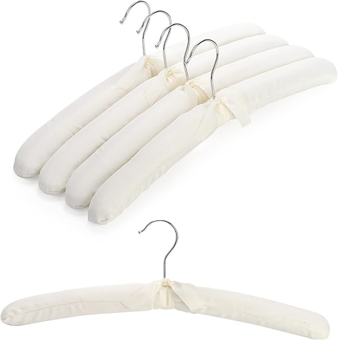 Tosnail 12 Pack Fabric Padded Hangers, Foam Padded Wedding Dress Hangers for Coat, Blouse, Sweaters, Bride Dress, Clothes - White