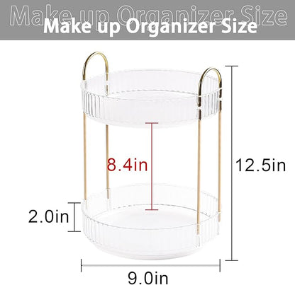 shuang qing Rotating Makeup Organizer for Vanity, High-Capacity Skincare Clear Make Up Storage Perfume Organizers Cosmetic Dresser Organizer Countertop 360 Spinning (Clear, 2 Tier)