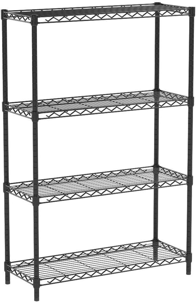 4 Tier Wire Shelving Rack Wire Shelving Unit, Metal Steel Shelves Adjustable Storage Organizer,1000 LBS Capacity, 54" H x 36" W x 14" D, Garage Shelving Rack for Office Kitchen Pantry Black