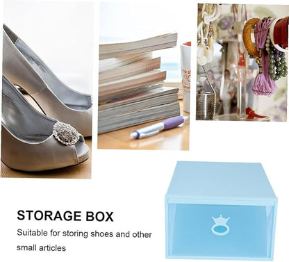 Garneck Thickened Transparent Plastic Shoe Storage Box Drawer-type Organizer with Blue Frame Dustproof Stackable Case for Men and Women Sneakers and Boots