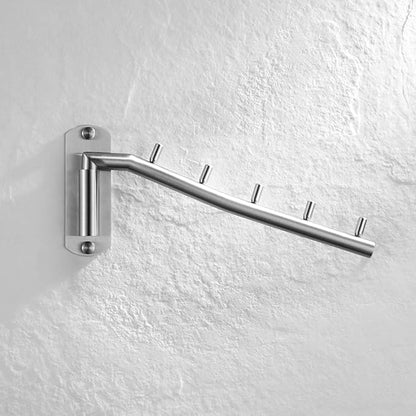 JQK Folding Clothes Hanger Rack, Stainless Steel Swing Arm Hook Holder, Clothing Hanging System Drying Closet Storage Organizer Brushed Finished Wall Mount 2 Pack, SHR100-BN-P2