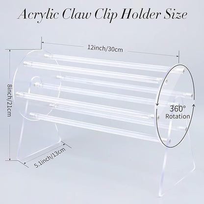SNOWSTAR Acrylic Claw Clip Organizer Holder,360-Degree Rotating Claw Clip Holder and Storage,Hair Clip Organizer Display Clear Stand for Women and Girls