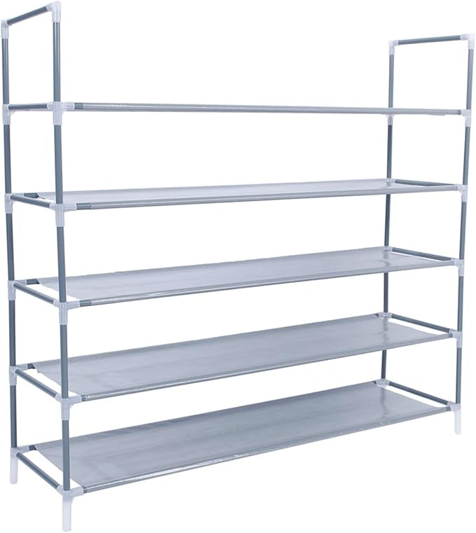 Savins Simple Assembly 5 Tiers Non-woven Fabric Shoe Rack with Handle Gray