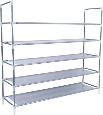 Savins Simple Assembly 5 Tiers Non-woven Fabric Shoe Rack with Handle Gray