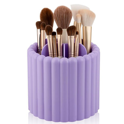 Anyoifax 360 Rotating Makeup Brush Holder 7 Slots Make Up Brush Organizer Removable Spinning Cosmetic Brushes Storage Pen Holder for Vanity, Dresser, Desk, Purple