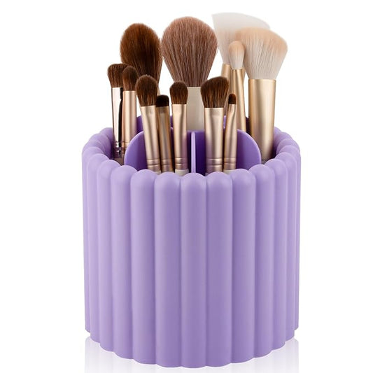 Anyoifax 360 Rotating Makeup Brush Holder 7 Slots Make Up Brush Organizer Removable Spinning Cosmetic Brushes Storage Pen Holder for Vanity, Dresser, Desk, Purple