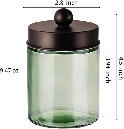 3 Pack Apothecary Jar Canisters Bathroom Vanity Organizer - Qtip Holder Storage Organizer Set Countertop Canister with Stainless Steel Lids &Cute Stickers for Qtips,Cotton Swabs,Makeup Sponges,Floss