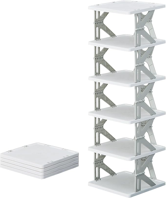 VECELO 6 Tier Vertical Narrow Shoe Rack, Free Standing Shoe Racks, Skinny Shoe Shelf Easy Assembly, Compact Shoe Organizer Space Saving for Small Spaces, Entryway, Garage, Front Door Entrance, Grey