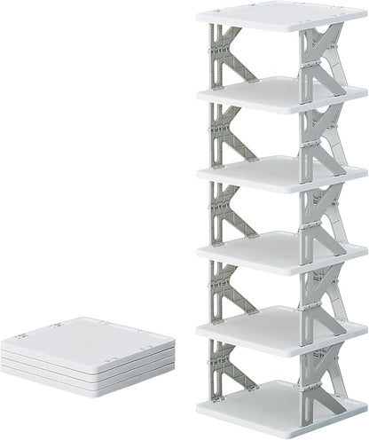 VECELO 6 Tier Vertical Narrow Shoe Rack, Free Standing Shoe Racks, Skinny Shoe Shelf Easy Assembly, Compact Shoe Organizer Space Saving for Small Spaces, Entryway, Garage, Front Door Entrance, Grey