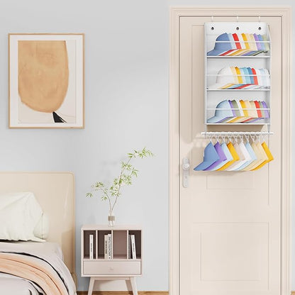 Homsorout Over the Door Hat Rack - 3-Layer Design Hat Organizer Holds 30-36 Hats with 10 Hooks, Ideal Hat Rack for Door, Over the Door Organizer for Closet, Apartment, Bedroom, Dorm, 2 Pack, White