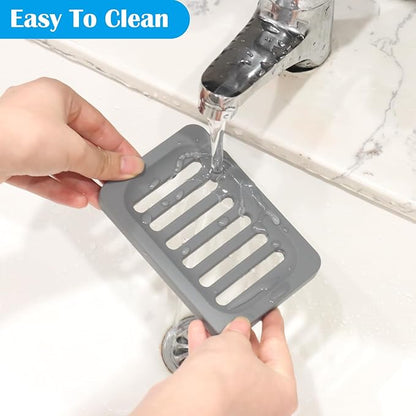 Topsky 2Pcs Soap Dish Holder, Non-Slip Bathroom Accessories Silicone Soap Case Saver, Sink Deck Bathtub Shower Dish Soap Drainer, Silicone Holder for Soap, Sponges, Scrubber (Grey-2pcs)