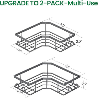 Adhesive Shower Caddy, 2 Pack Corner Bath Organizer, Rustproof Stainless Steel Shower Shelves with Large Capacity, No Drilling Shelves for Bathroom Storage, Home, Kitchen Decor (Dark Grey).