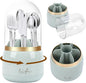 360° Rotating Silverware Utensil Holder for Kitchen Counter, Spoon and Fork Holder with Cover, Cooking Utensil Organizer with 7 Slots and Intermediate Drainage Device for Kitchen Decor(Green)