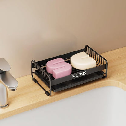 Soap Dish for Shower, Carbon Steel Bar Soap Holder with Drainage and Water Tray, Soap Saver for Bathroom, Kicthen Sink and Countertop