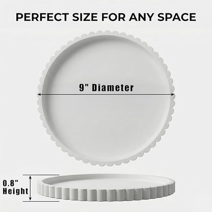 Round Silicone Bathroom Vanity Tray, Decorative Organizer for Soap, Perfume, Candle, Kitchen Countertop, Coffee Table Decor (White, 9")