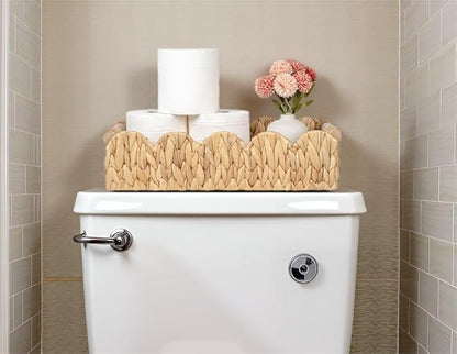 Kriitools Decorative Toilet Paper Storage Basket, Modern Farmhouse Home Decor Scalloped Basket for Organizing, Pantry Baskets for Shelves, Countertop, Living Room, w/Wood Handles, Natural, 2 Sizes