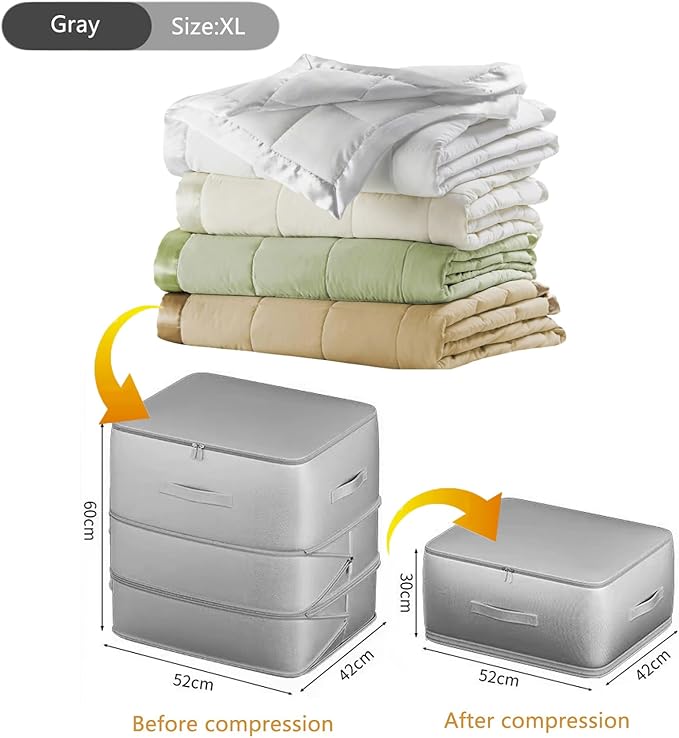 MECOLOR Space Saver Compression Storage Bags, Clothes, Bedding, Duvet Storage, Bedding Organiser with Zipper, Pillow, Carrier Bag Storage (lightgray, XL)
