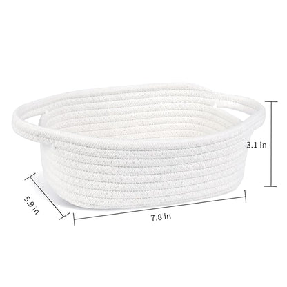 ABenkle Small Storage Basket, Mini Basket, Cute Tiny Cotton Rope Woven Baskets, Boho Decorative Toy Dog Cat Bin for Nursery, Bedroom, Spa, Empty Gift Baskets - XS, White