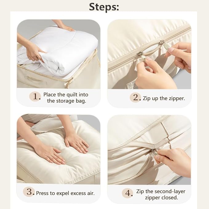 Mecolor Space Saver Compression Storage Bags, Clothes Storage, Bedding Storage, Duvet Storage, Bedding Organiser with Zipper, Pillow, Carrier Bag Storage (apricot, XL)