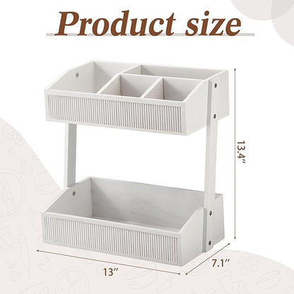 Novabright 2 Tier Paper Plate Dispenser for Kitchen Counter, Paper Plate Organizer, Rustic Wooden Utensil Holder for Party Countertop Cutlery Flatware Storage Rack for Napkin Cup Spoon Fork(White)