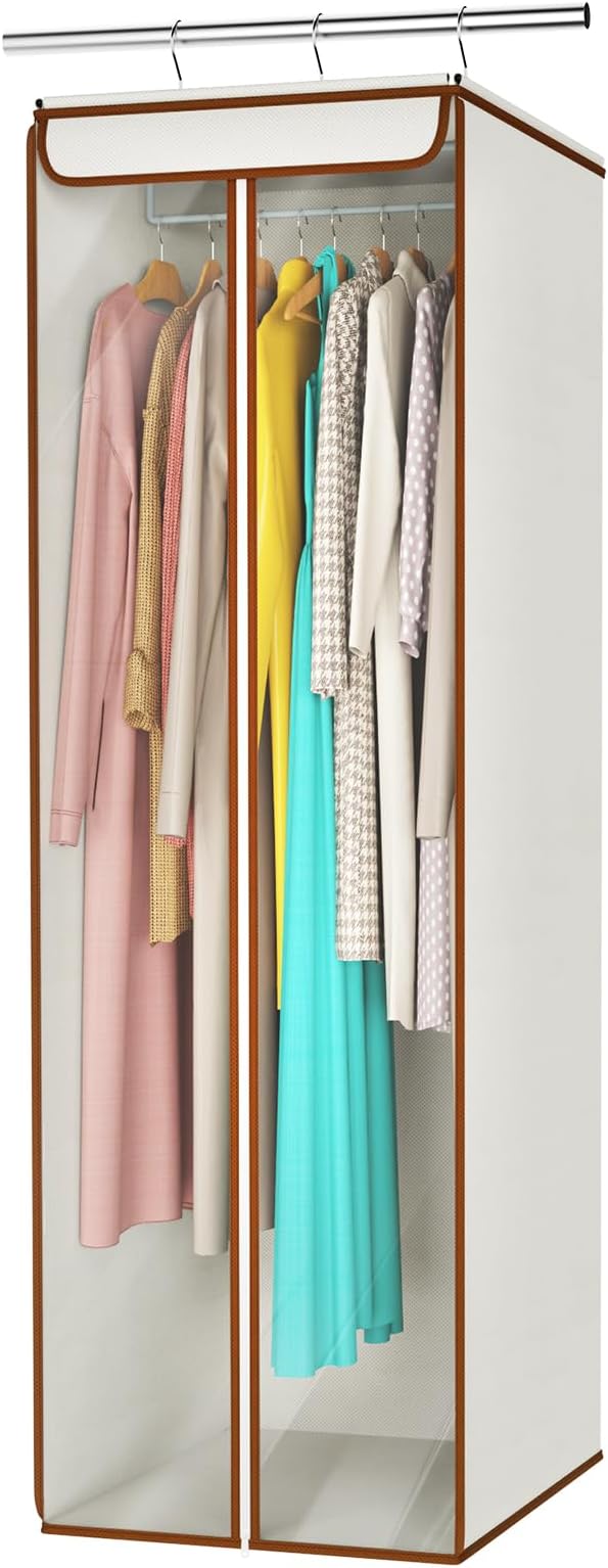 Univivi Garment Bags for Hanging Clothes, Large Clothes Storage Bags Closet Organizer with Clear Window, Premium Hanging Garment Storage Bag for Suits, Coats, Dresses, 54" (Beige)