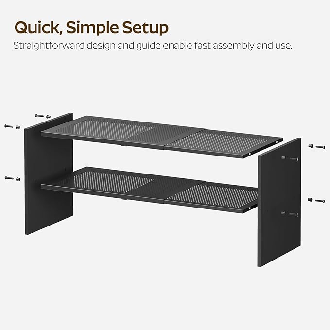 YATINEY Expandable Shoe Rack, 2-Tier Adjustable Entryway Shoe Organizer, Stackable Closet Shoe Rack for Small Space, Compact Shoe Shelf Storage for Garage Holds Up to 12 Pairs, Black SS03BB