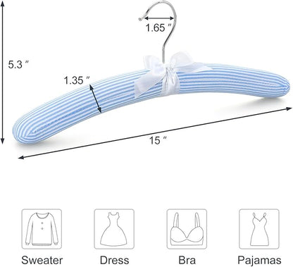 TOPIA HANGER Padded Hangers for Women Clothing, 10-Pack Thick Foam Padded Clothes Hangers No Shoulder Bump for Sweaters, Coat, Blouses, Dresses (Blue/White), CT18BW10