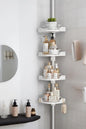 shuang qing 360° Rotating Corner Shower Caddy Tension Pole Organizer - 4-Tier Adjustable Rustproof Metal Pole, Plastic Shelves with Safety Guardrail, Bathroom Storage for Shower & Bathtub(White)