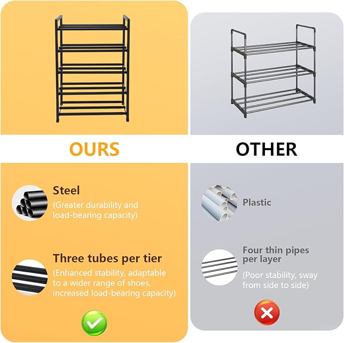 jessie 5-Tier Expandable Shoe Rack, Heavy Duty Metal Freestanding Shoe Shelf Storage Organizer for Entryway Closet Doorway (5 Layer)