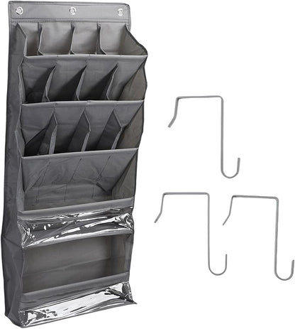 Shoe Organizer, Over The Door Shoe Bag, Reusable Breathable Large Mesh Bag, Large Hanging Shoe Rack with Reinforced Hooks for Closets, Bathrooms, Dorm Rooms, Entryways (Gray)