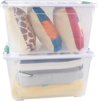 4-Pack Large Clear Plastic Storage Organizer Bins w/Lids, 85 Quart, Clear Stackable Container Boxes for Bedroom, Bathroom, Garage, and Office Organization