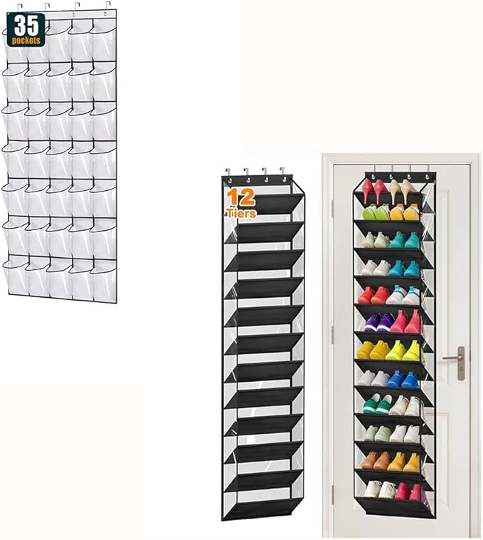 MISSLO 35 Clear Large Pockets Over The Door Shoe Organizer and 36 Pairs Clear Over the Door Shoe Organizer