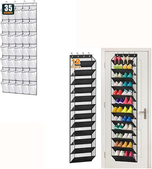 MISSLO 35 Clear Large Pockets Over The Door Shoe Organizer and 36 Pairs Clear Over the Door Shoe Organizer