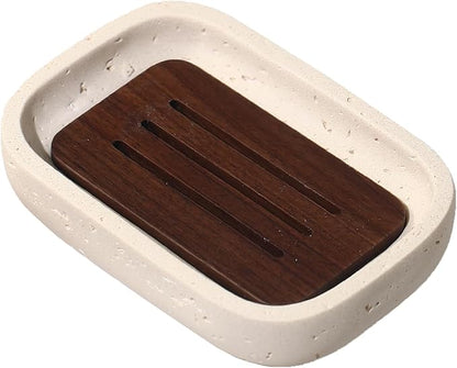 Soap Dish, Resin Wooden Double-Layer Drainage Bathroom Soap Dish, Suitable for Showers, Bathroom Sinks, and Kitchen Countertops (Yellow)