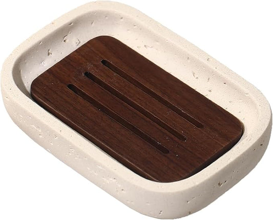 Soap Dish, Resin Wooden Double-Layer Drainage Bathroom Soap Dish, Suitable for Showers, Bathroom Sinks, and Kitchen Countertops (Yellow)