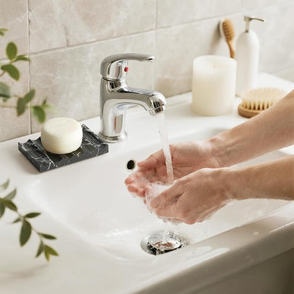 Real Luxurious Natural Marble Soap Dish for Shower,soap Dish for Bathroom,Non-Ceramic/Non-Resin Stone soap Tray（Black）