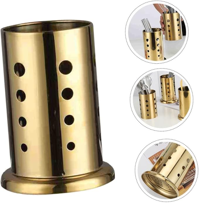 PRETYZOOM 1pc Stainless Steel Chopstick Organizer Base Gold Cutlery Holder for Kitchen Design for Easy Storage and Ventilation for Home Use