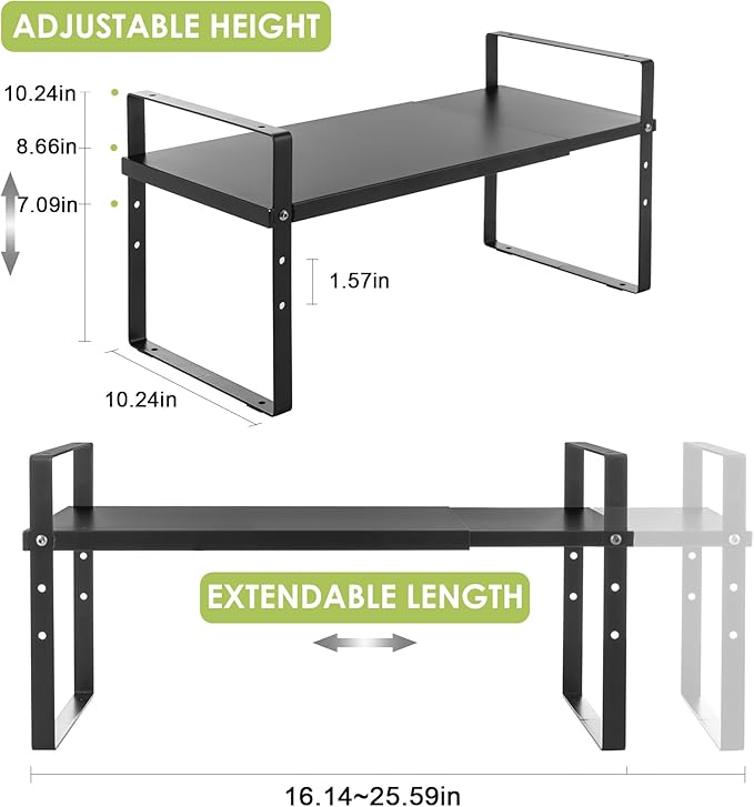 Across-Star Expandable Cabinet Shelf Organizer Rack, Stackable Kitchen Counter Storage Shelves Stand, Adjustable Height Pantry Shelf Spice Rack
