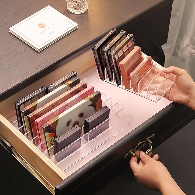 WECHENG 2 Pack Acrylic Eyeshadow Makeup Palette Organizer: Clear Makeup Organizer for Drawer - 7-Section Cosmetic Organizer for Vanity Countertop holder Storage Accessories