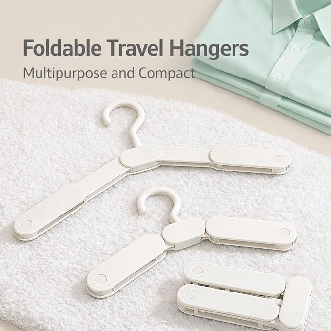 6 Pack Foldable Travel Hangers with 12 Clips, Portable Collapsible Clothes Hanger for Travel, Cruise, Hotel, Camping, Dorm, Space Saving Laundry Solution for Small Spaces (White)
