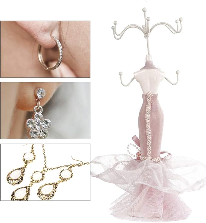Jewelry Stand Holder, Hanging Jewelry Organizer Elegant Lady Model Earring Necklace Towers Mannequin Princess Dress Rack for Bracelets Earrings Rings Women Girls