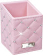 LORYP Makeup Brush Holder Crystal Brushes Cup Pink PU Make up Brush Case Bag Storage for Women (Pink-Large)