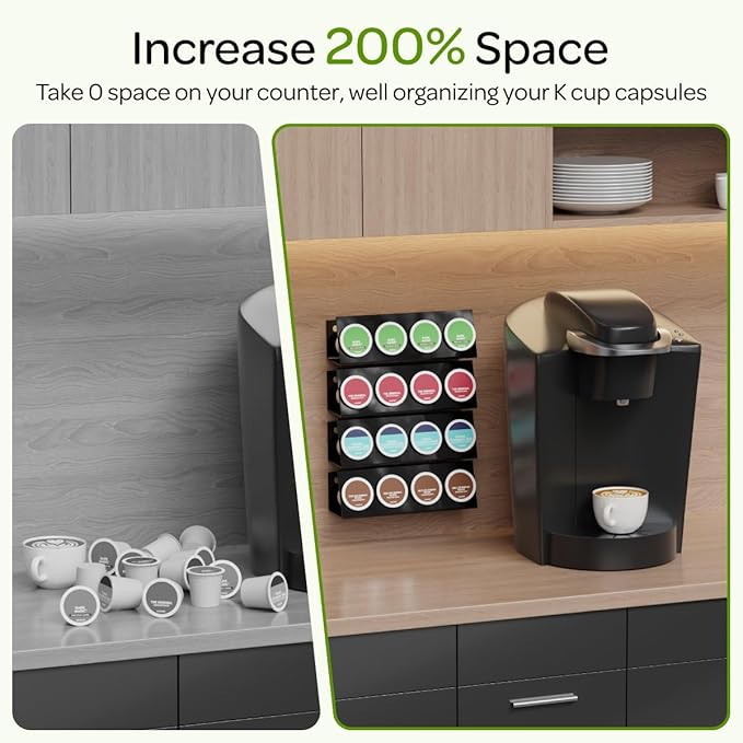 LifeMoreasy K Cup Holders, Acrylic Coffee Pods Organizer Stand Magnetic & Self-Adhesive Wall Mounted K Cup Stand for Kitchen Wall, Cabinet, Fridge (4 Pack for 16 Pods)